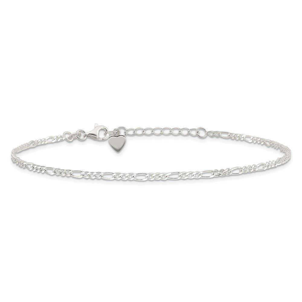Sterling Silver D/C Polished Figaro Plus ext. Anklet
