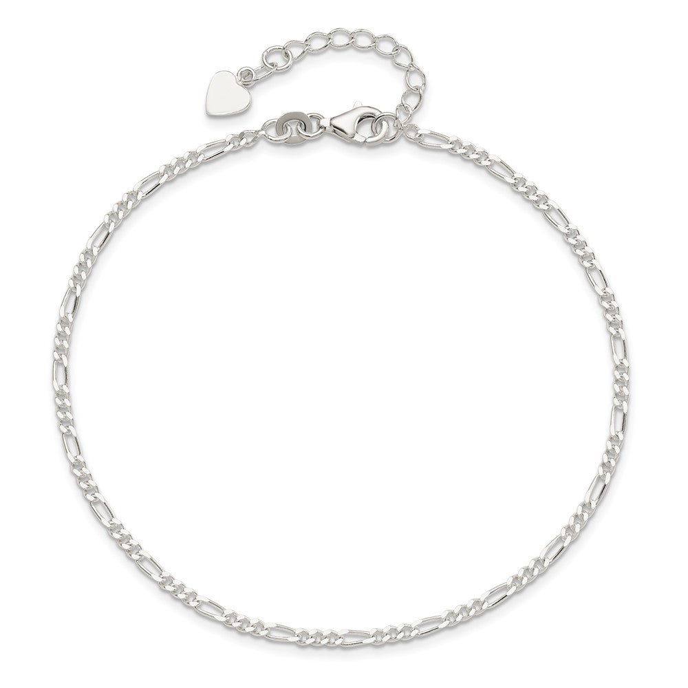 Sterling Silver D/C Polished Figaro Plus ext. Anklet