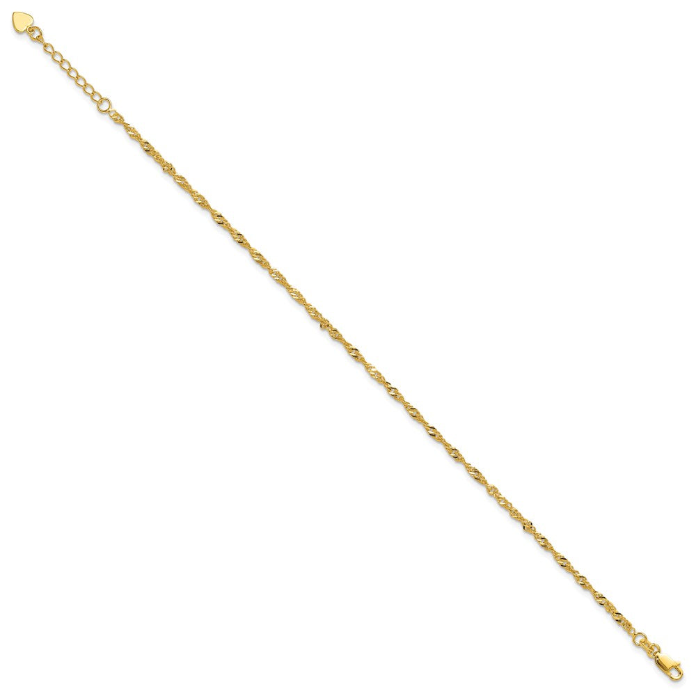 Sterling Silver Gold-tone D/C Polished 9in Plus a 1in ext. Anklet