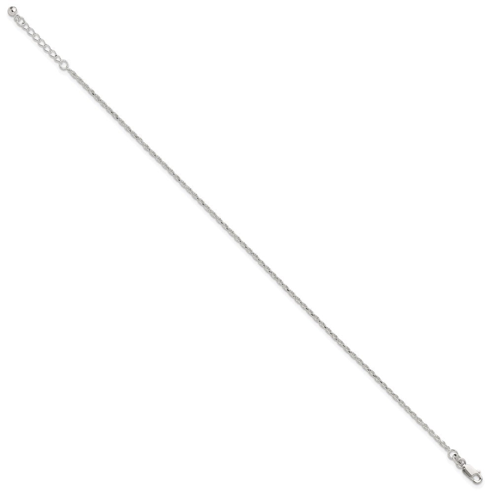 Sterling Silver Polished and Diamond-Cut Rope Plus ext. Anklet