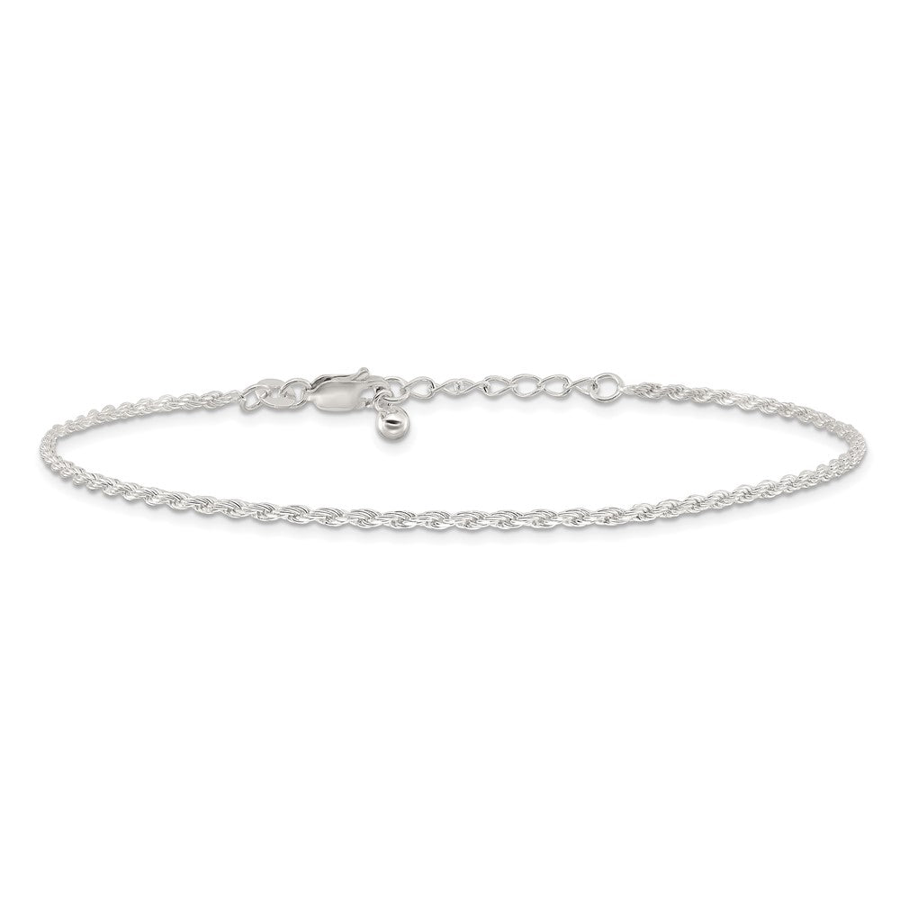 Sterling Silver Polished and Diamond-Cut Rope Plus ext. Anklet