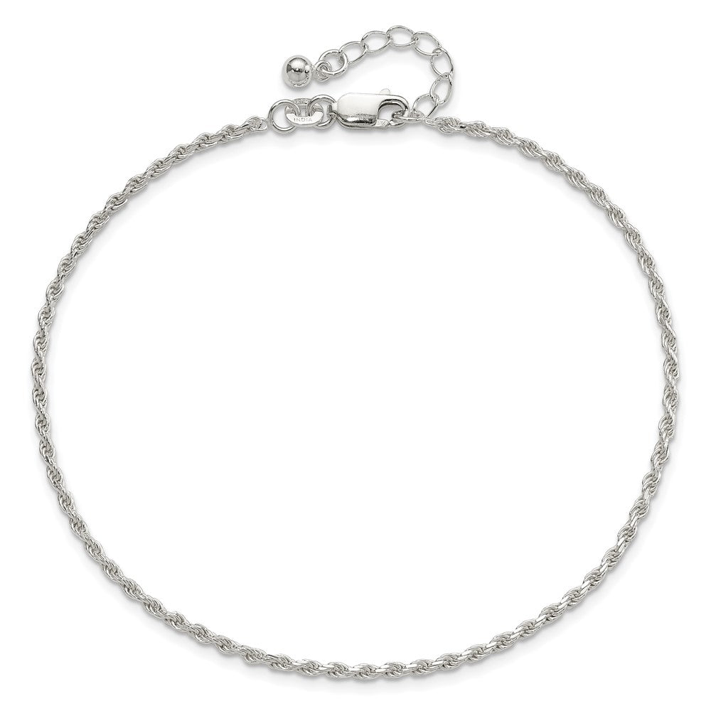 Sterling Silver Polished and Diamond-Cut Rope Plus ext. Anklet