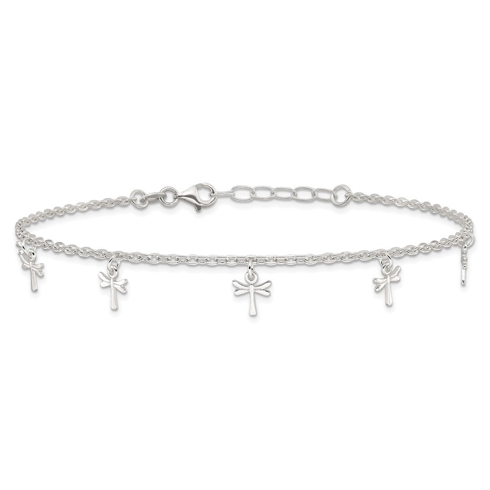 Sterling Silver Polished Dragonfly Plus Ext. Anklet