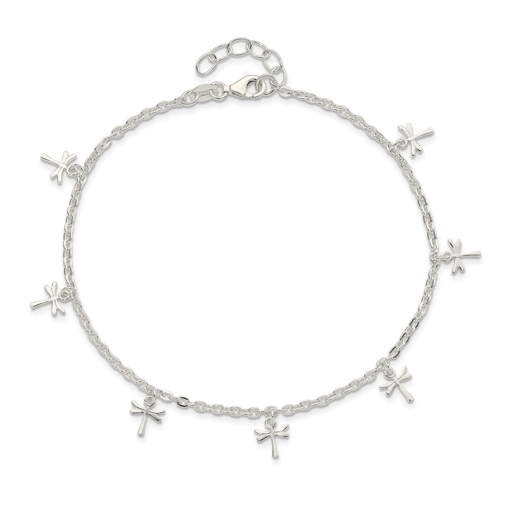 Sterling Silver Polished Dragonfly Plus Ext. Anklet