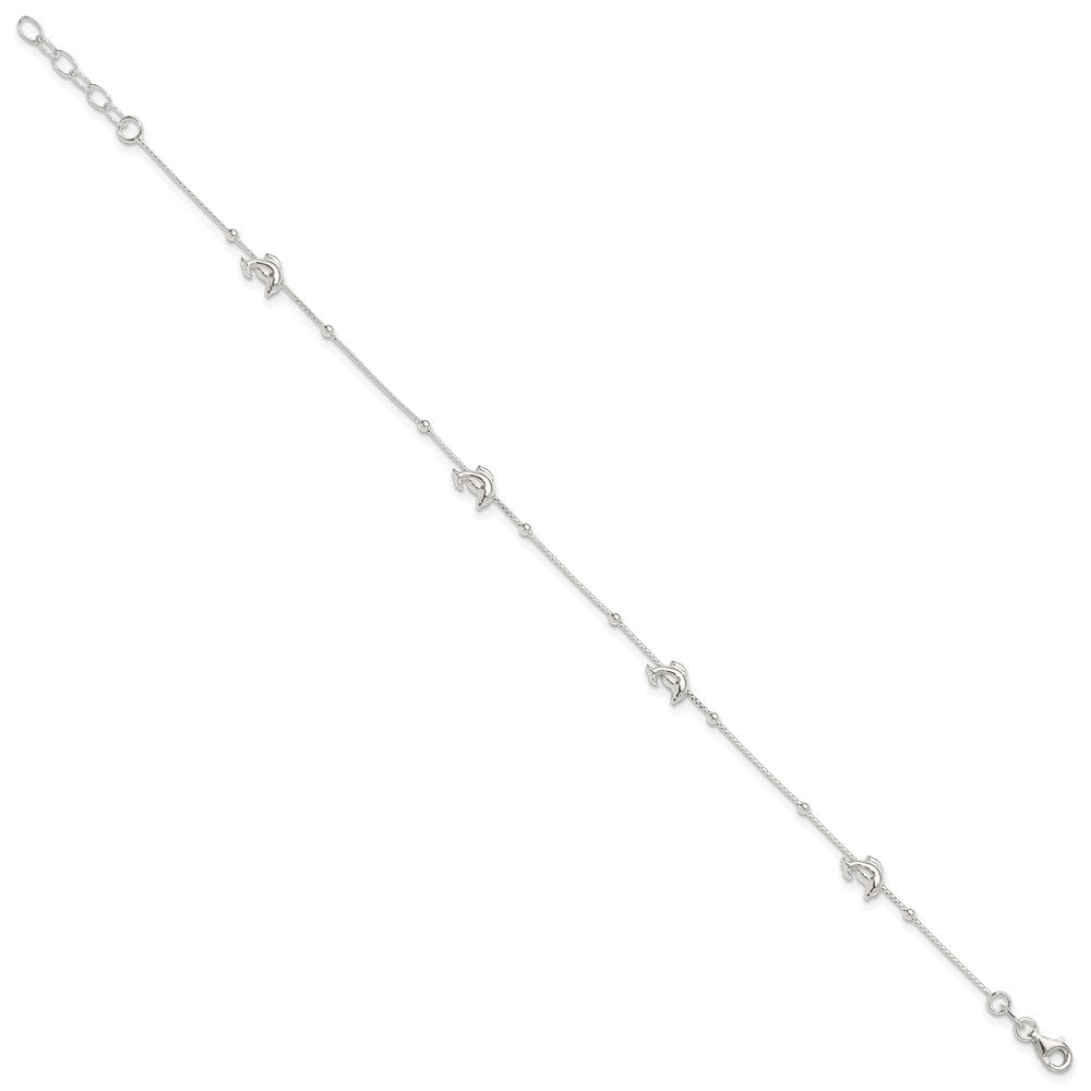 Sterling Silver Polished Dolphin9in Plus Ext. Anklet