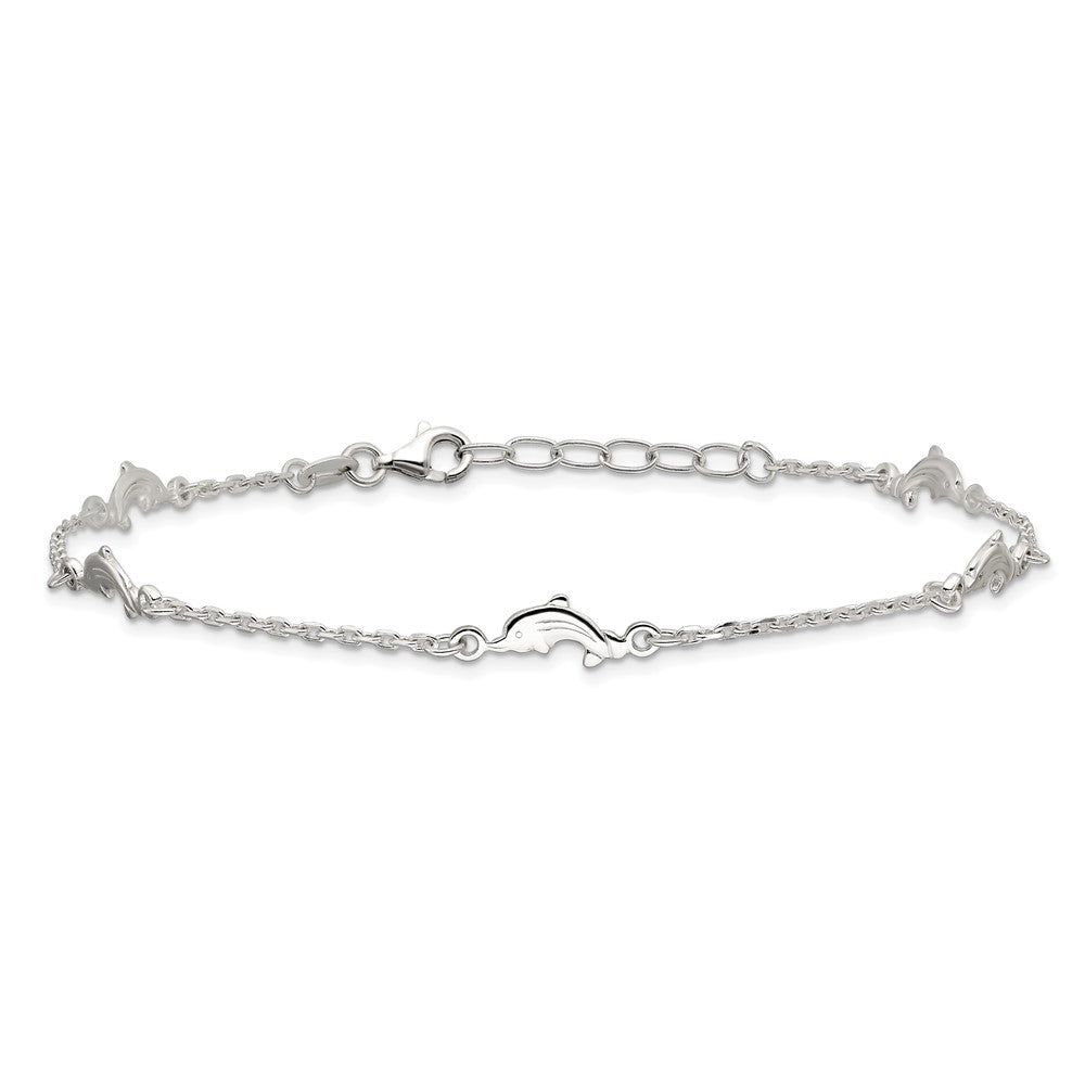 Sterling Silver Polished Dolphin Plus Ext. Anklet