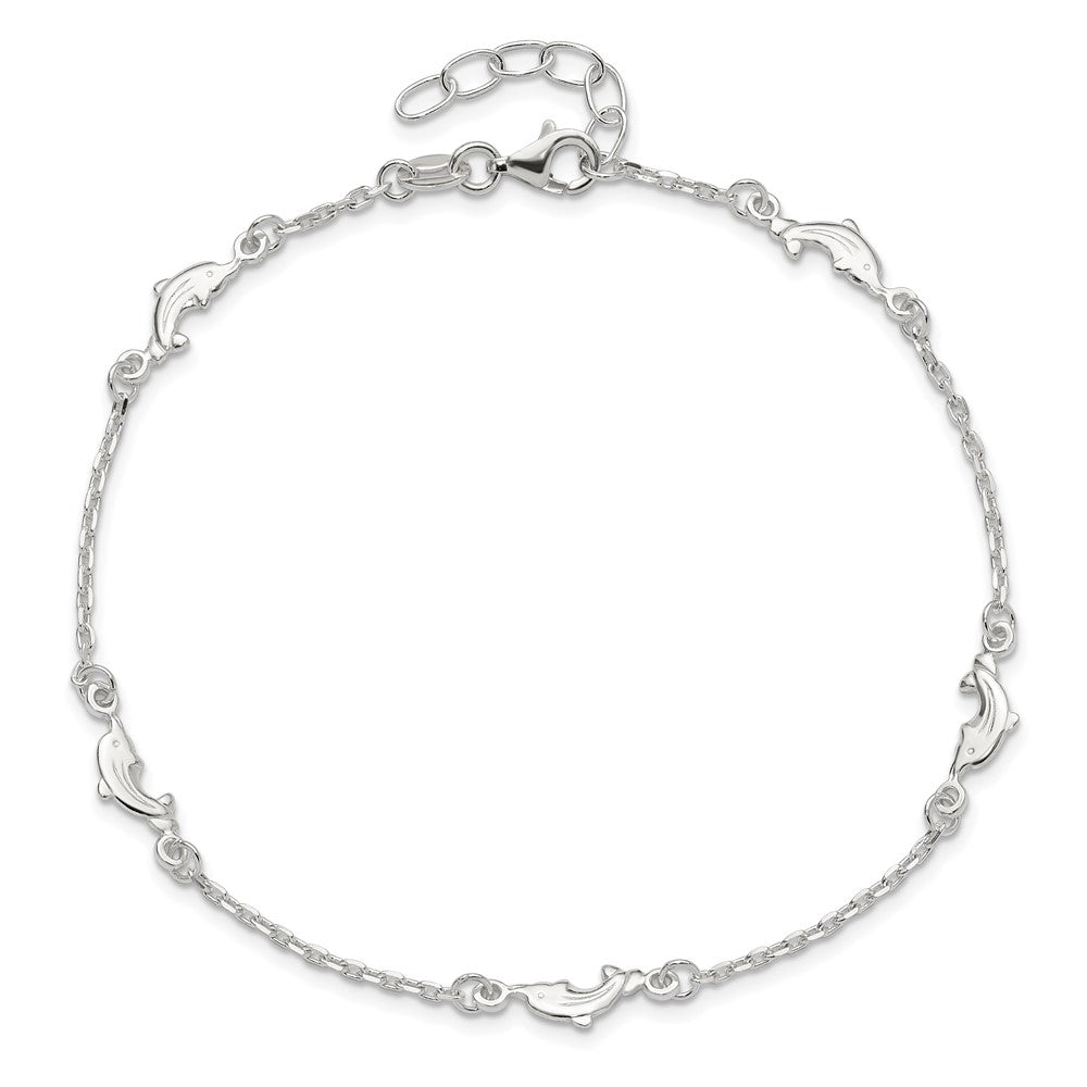 Sterling Silver Polished Dolphin Plus Ext. Anklet