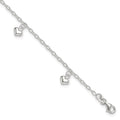 Sterling Silver Polished Puffed Heart Plus1in Ext Anklet
