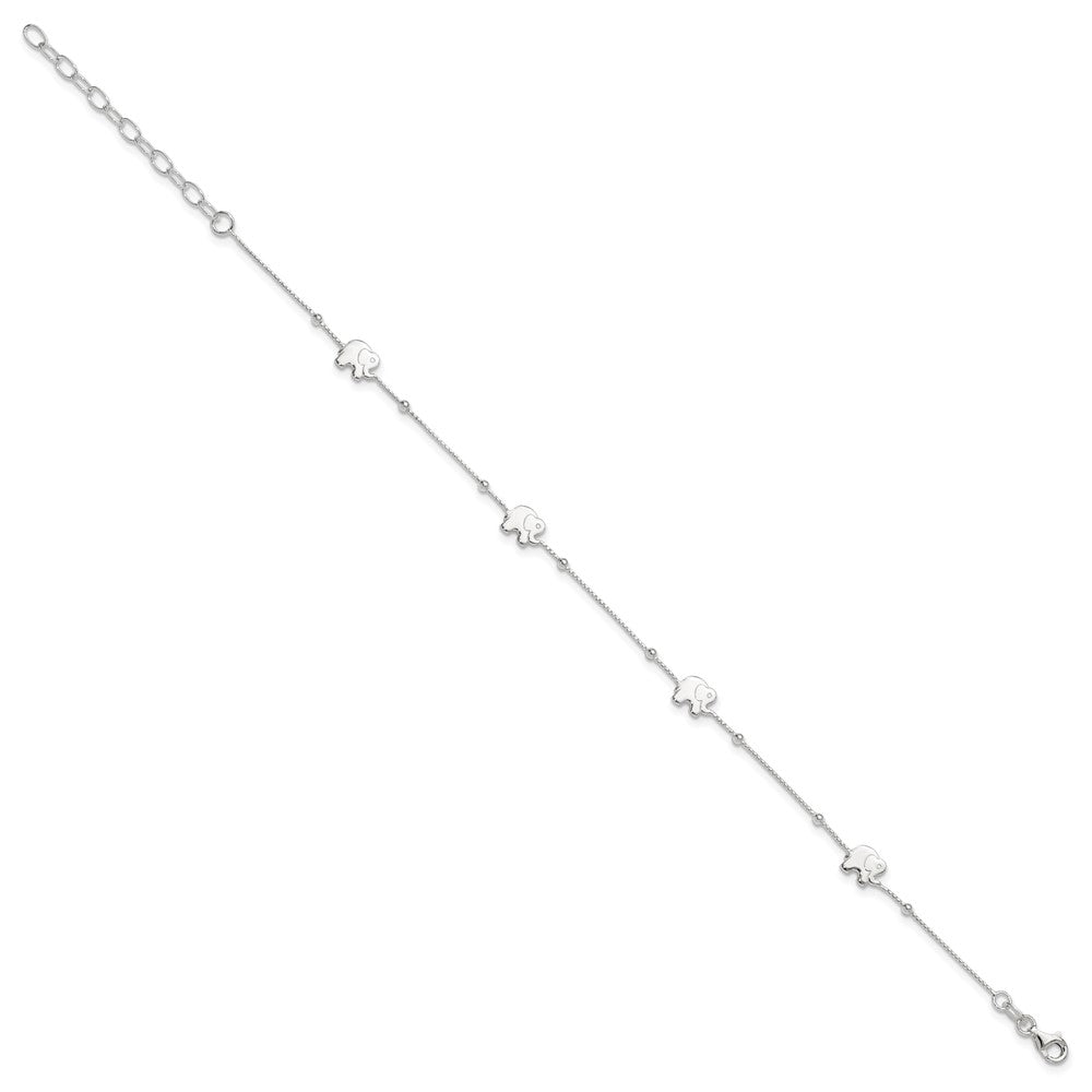 Sterling Silver Polished Elephant Plus Ext. Anklet