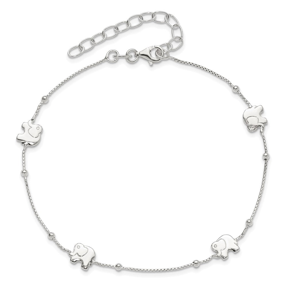 Sterling Silver Polished Elephant Plus Ext. Anklet
