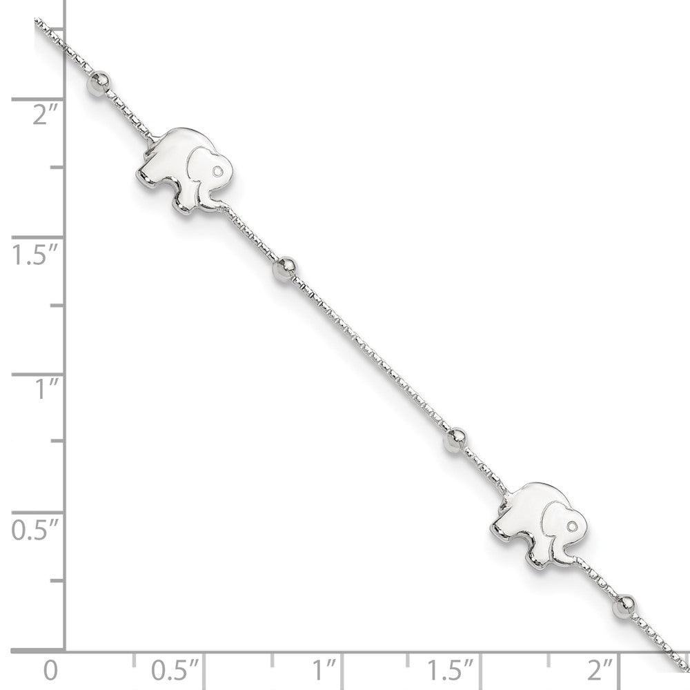 Sterling Silver Polished Elephant Plus Ext. Anklet