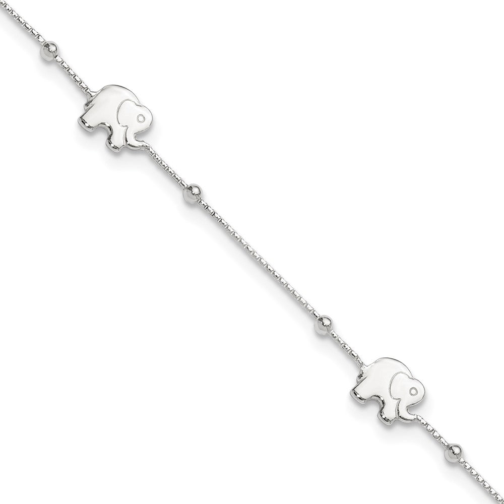 Sterling Silver Polished Elephant Plus Ext. Anklet