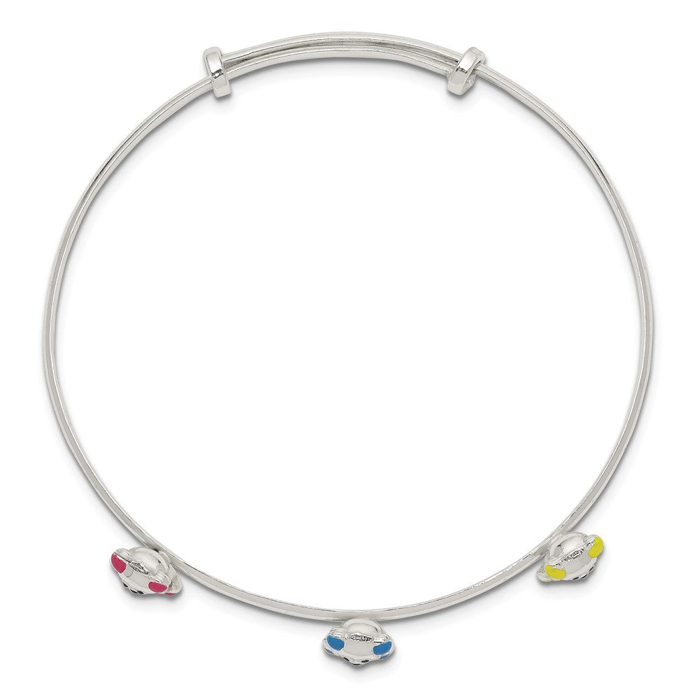 Sterling Silver Multi-color Enamel Teddy Bear Expandable Bangle
