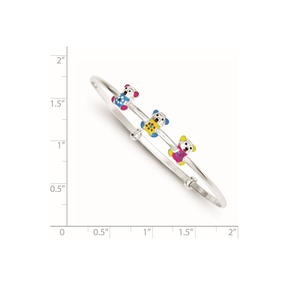 Sterling Silver Multi-color Enamel Teddy Bear Expandable Bangle