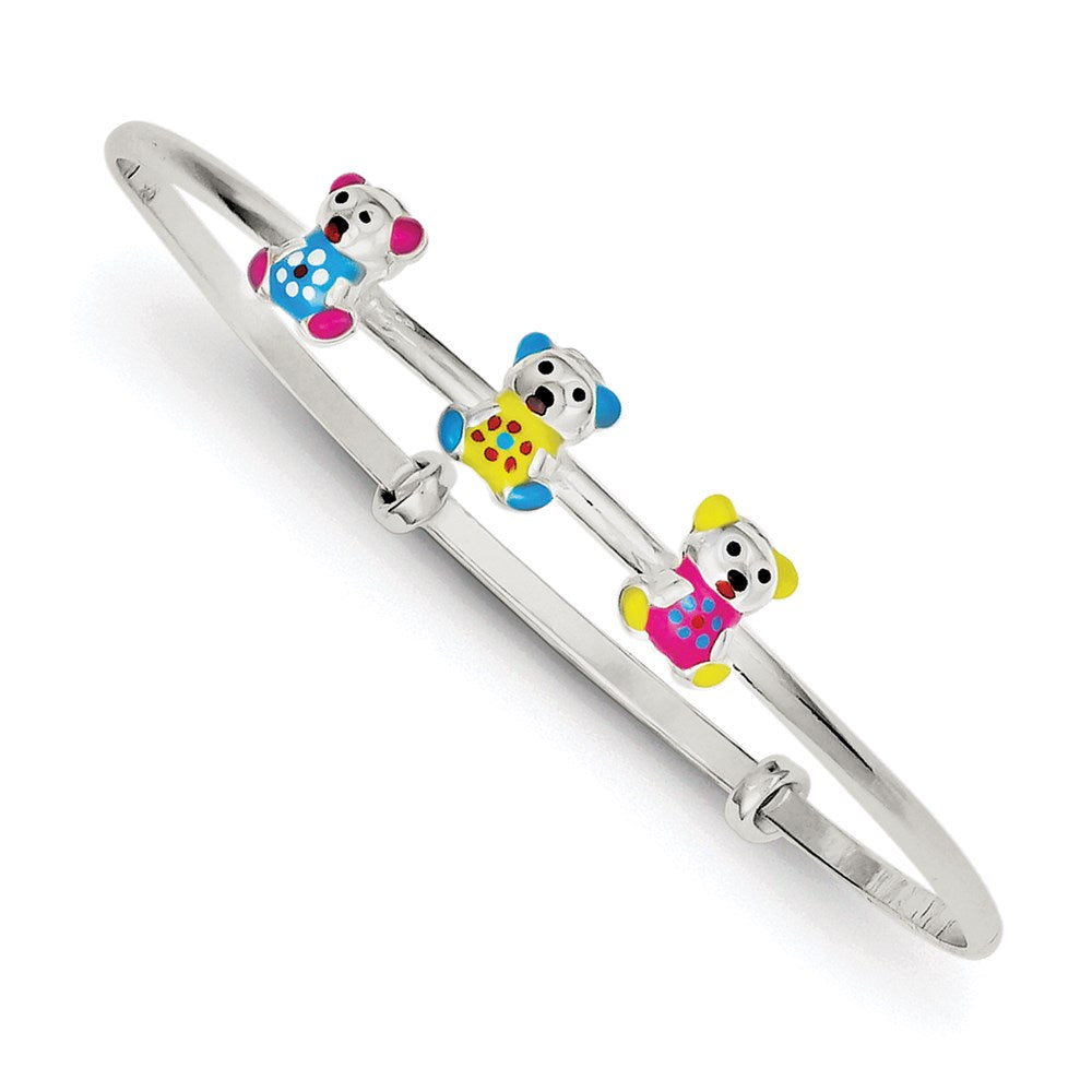 Sterling Silver Multi-color Enamel Teddy Bear Expandable Bangle