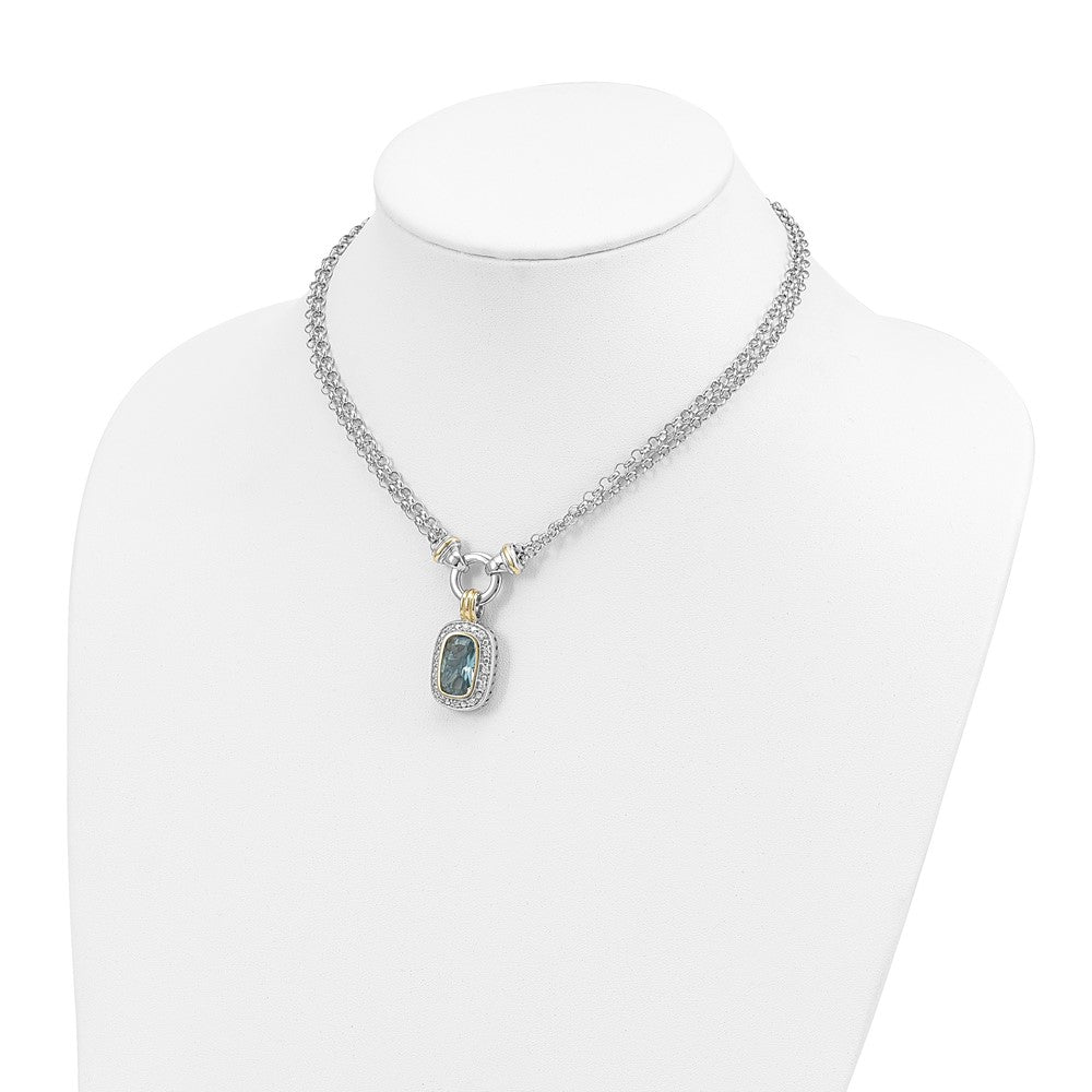 Sterling Silver Flash Gold-plated Clear and Blue CZ 16 inch Necklace