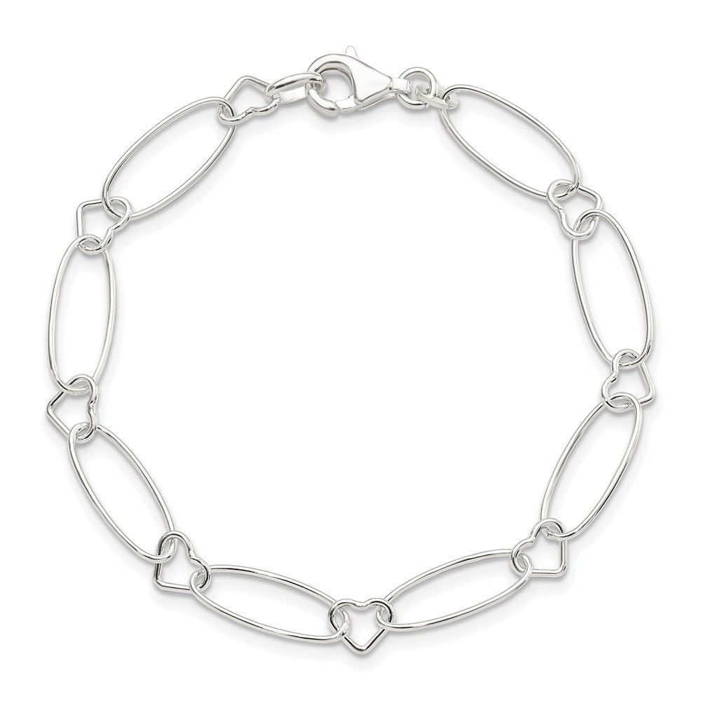 Sterling Silver Oval and Heart Link Bracelet