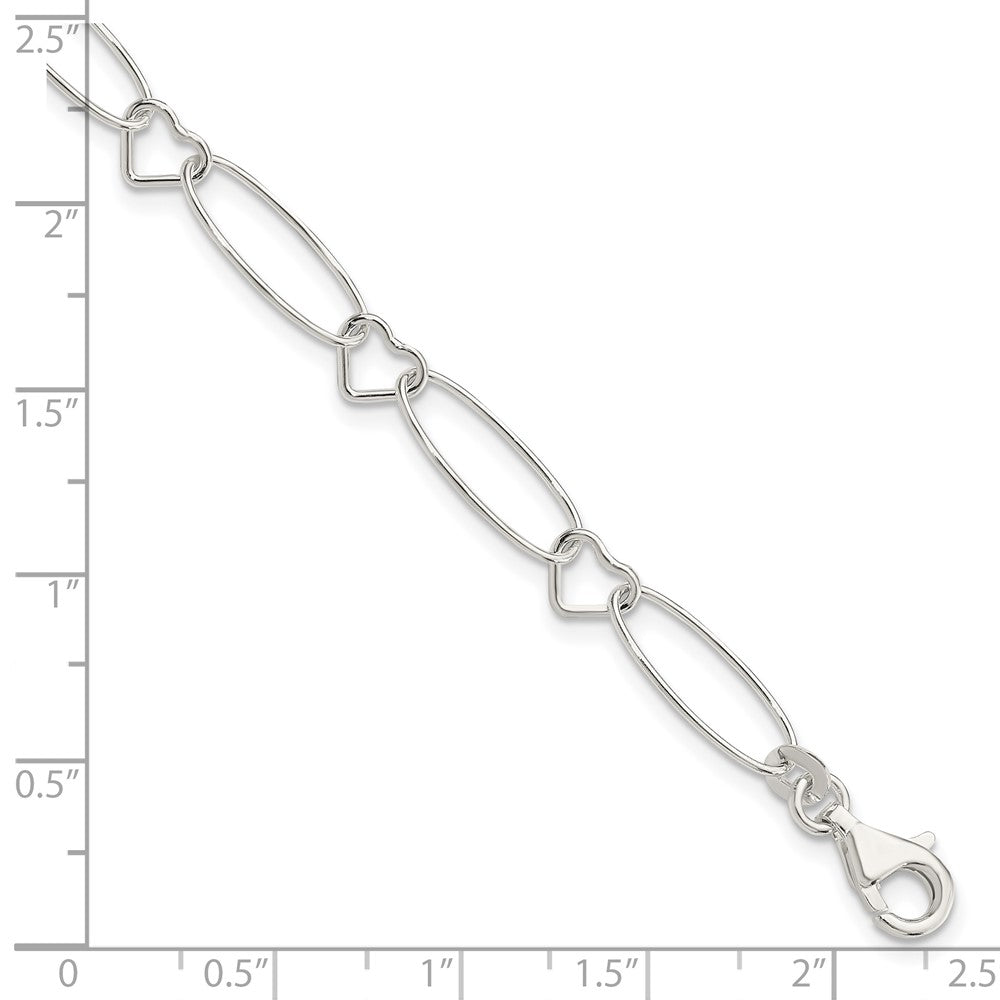 Sterling Silver Oval and Heart Link Bracelet