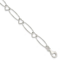 Sterling Silver Oval and Heart Link Bracelet