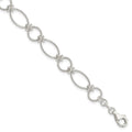 Sterling Silver Polished Textured Fancy Circle and Oval Link Bracelet