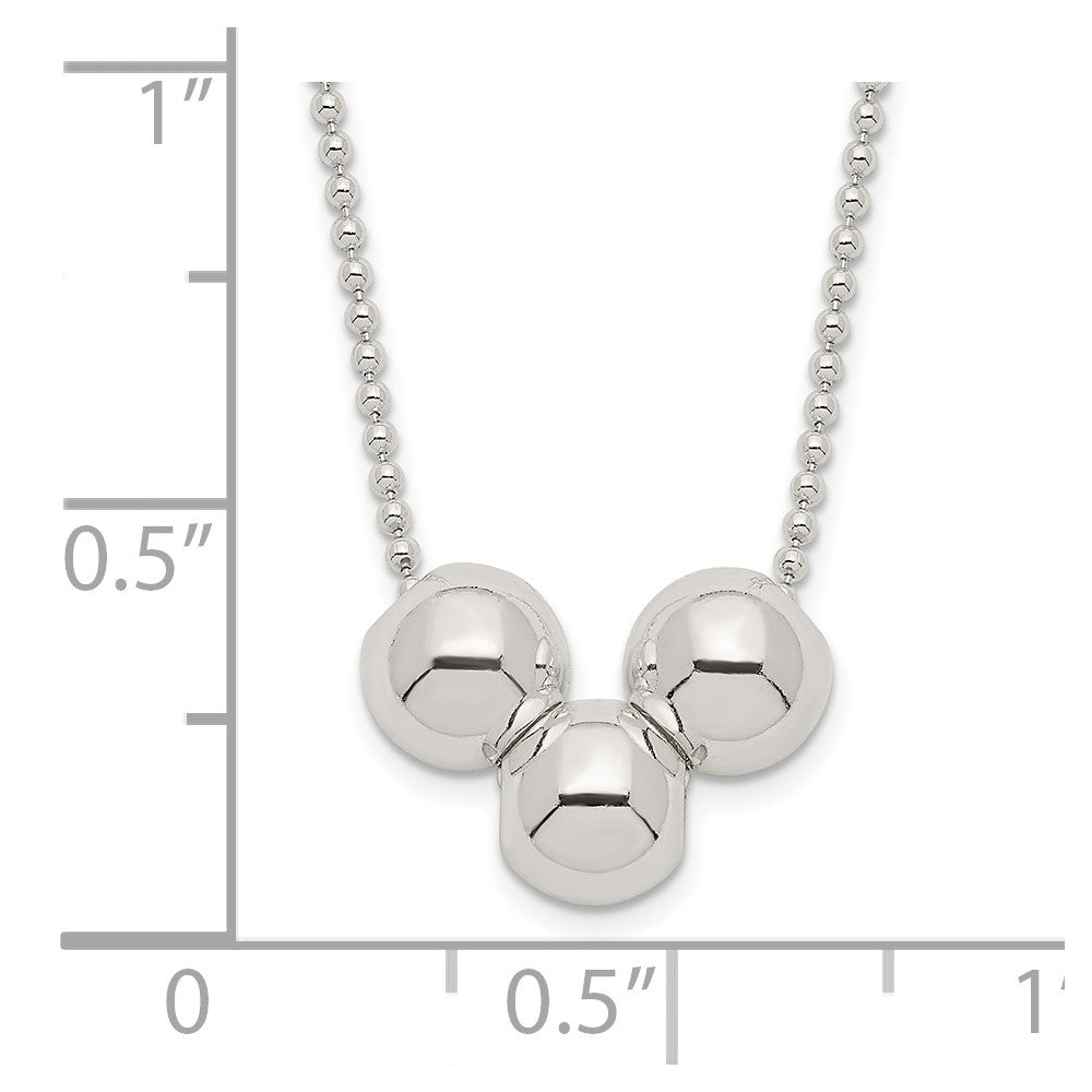 Sterling Silver Polished 3 Bead Necklace