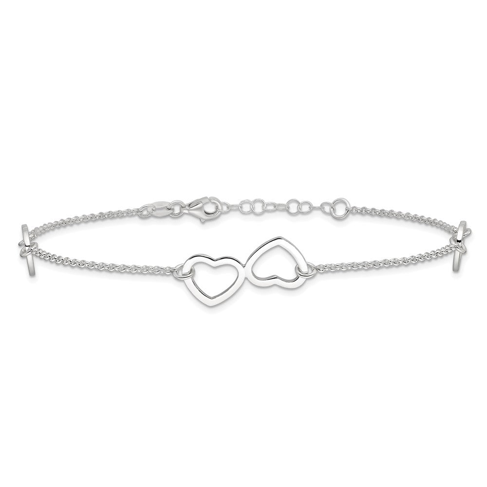 Sterling Silver Polished Heart Plus ext. Anklet
