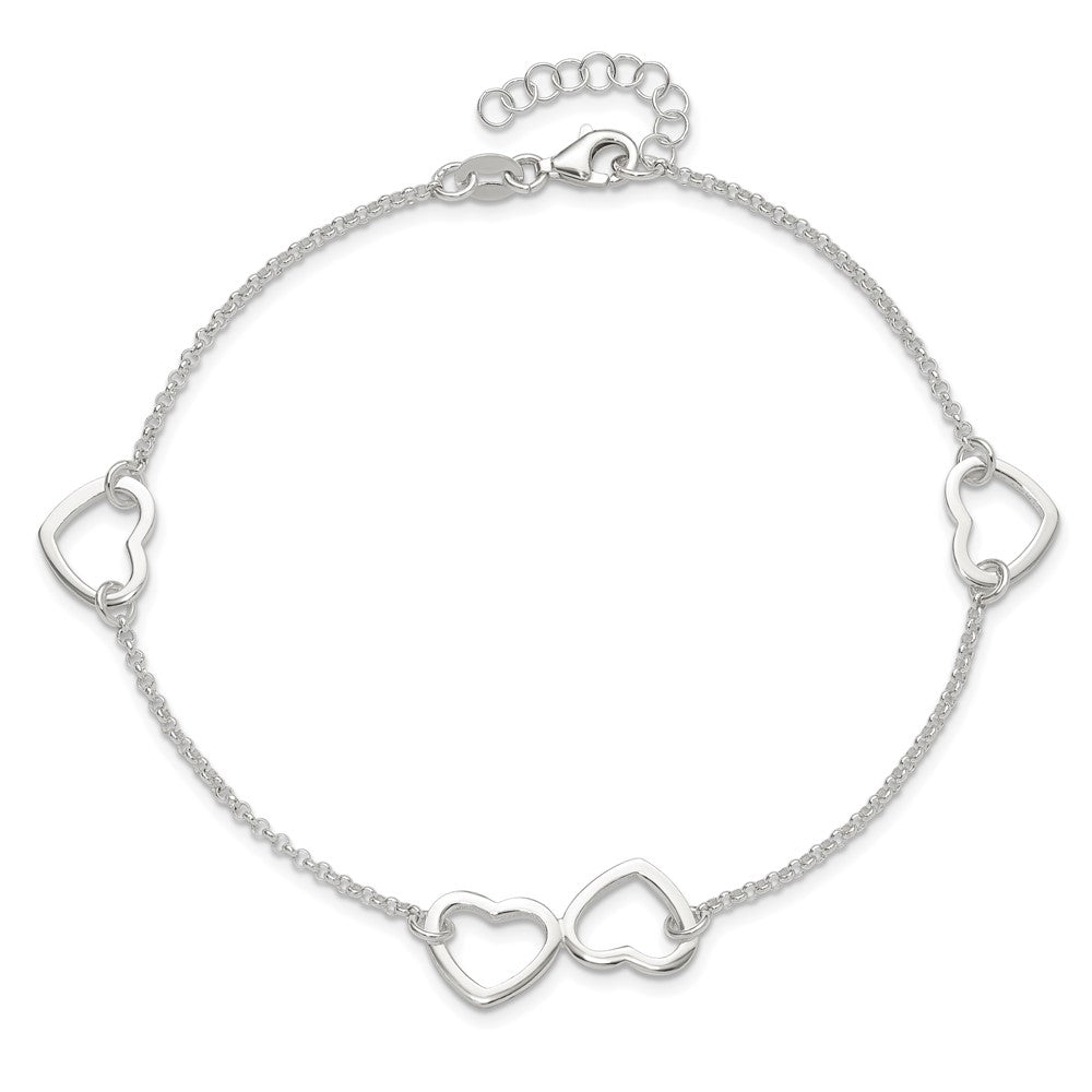 Sterling Silver Polished Heart Plus ext. Anklet