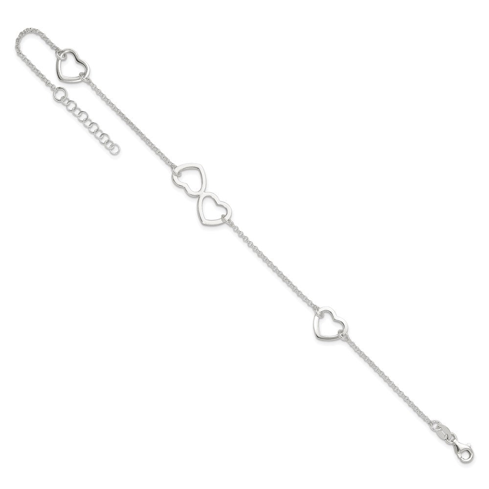 Sterling Silver Polished Heart Plus ext. Anklet