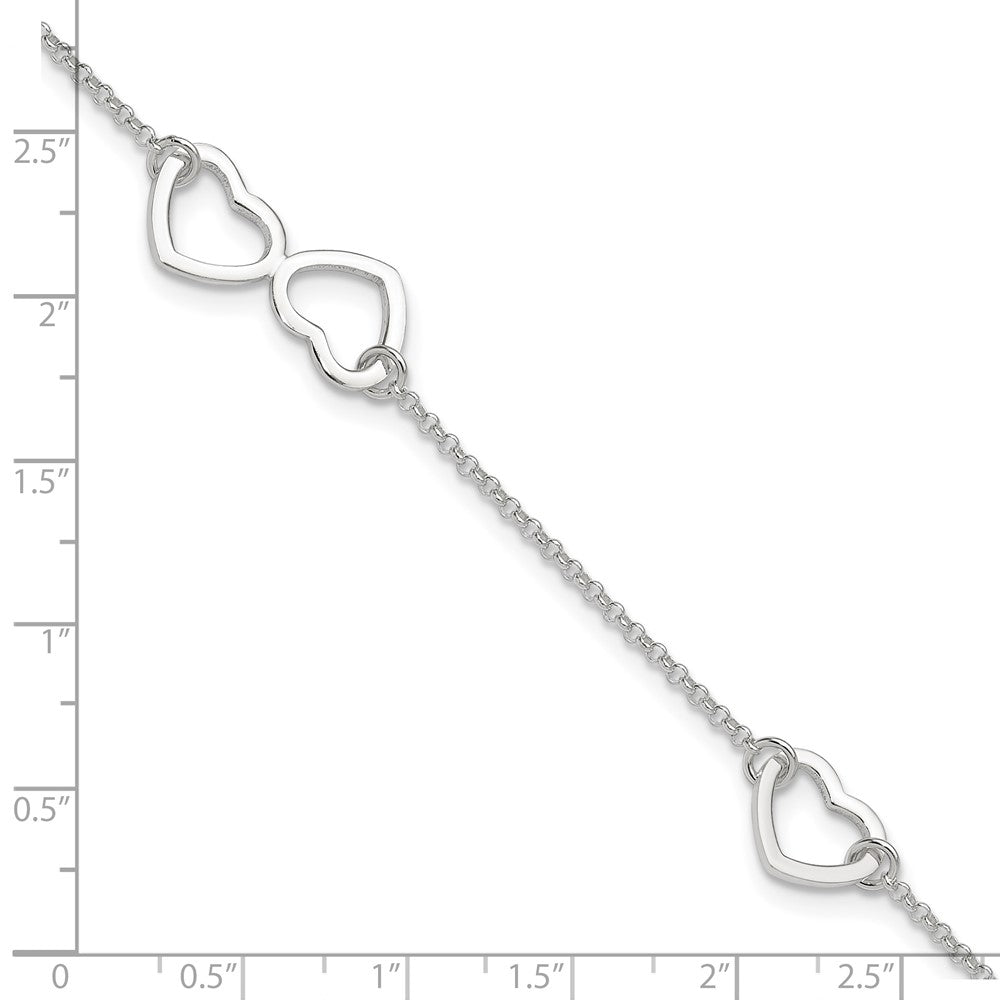 Sterling Silver Polished Heart Plus ext. Anklet