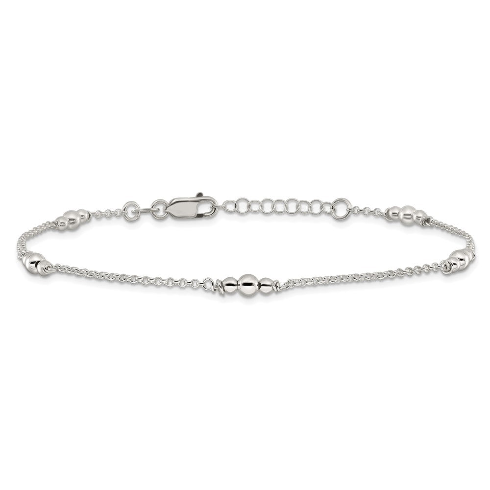 Sterling Silver Polished Bead Plus ext. Anklet