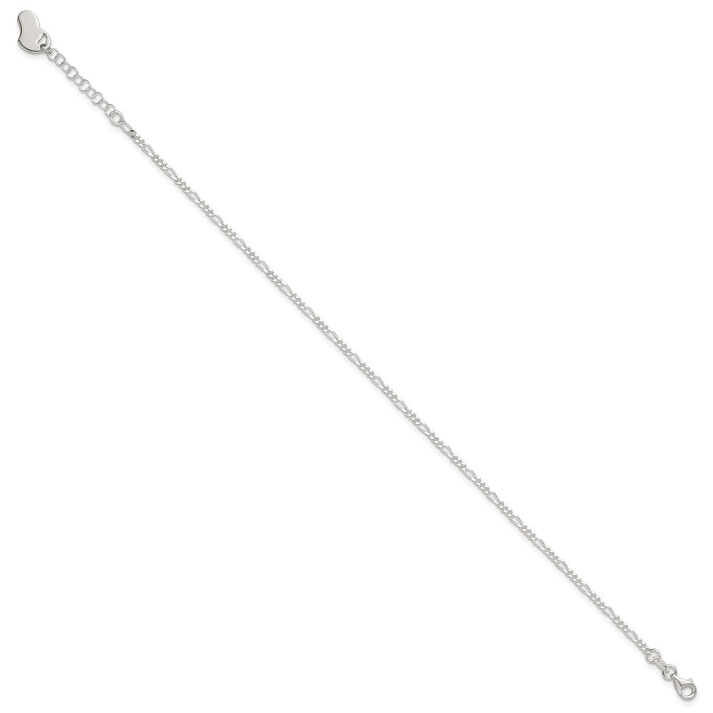 Sterling Silver Polished Heart Plus ext. Anklet