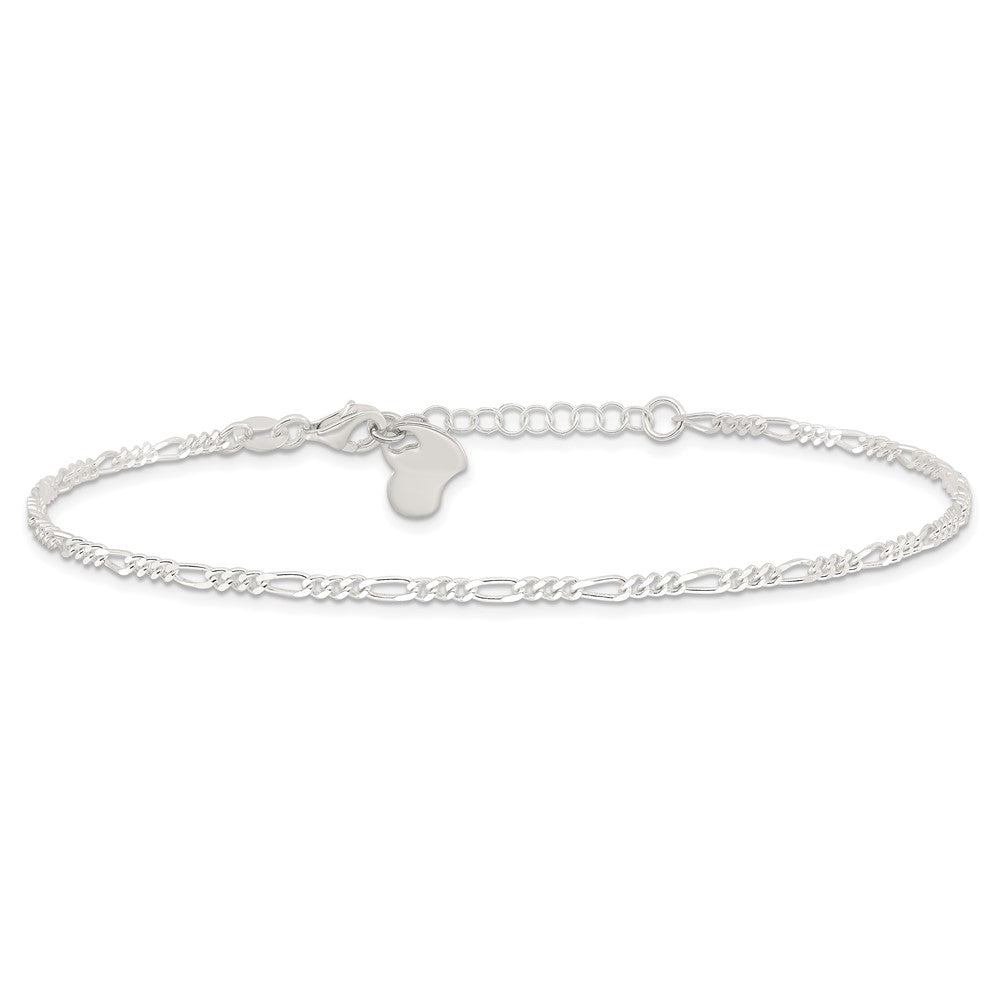Sterling Silver Polished Heart Plus ext. Anklet