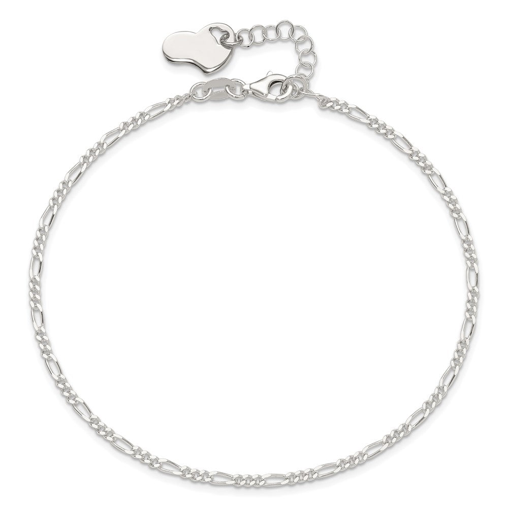 Sterling Silver Polished Heart Plus ext. Anklet