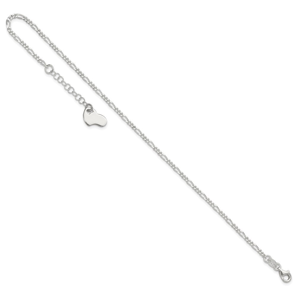 Sterling Silver Polished Heart Plus ext. Anklet