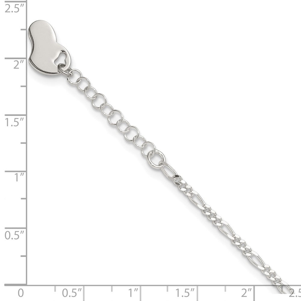 Sterling Silver Polished Heart Plus ext. Anklet