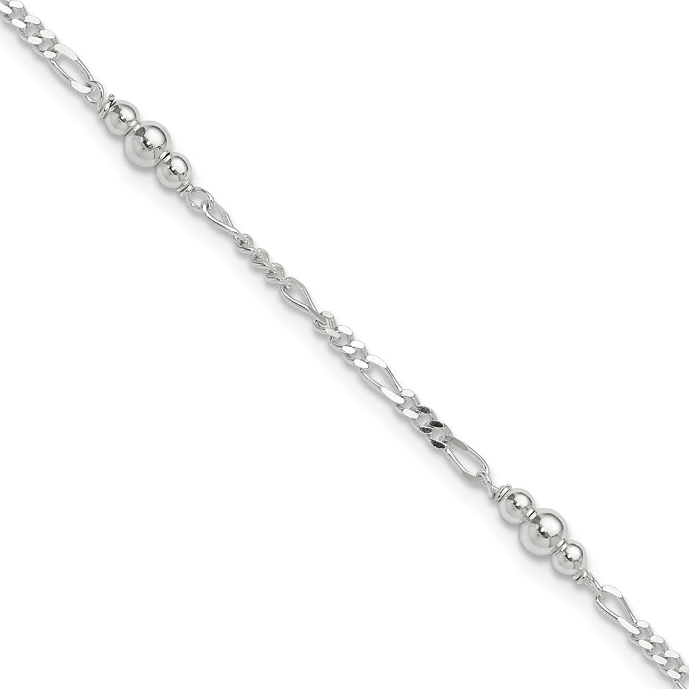 Sterling Silver Polished Bead Plus 1in ext. Anklet