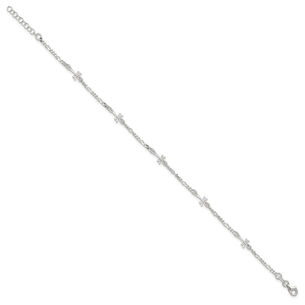 Sterling Silver Polished Dragonfly 8in Plus 1in ext. Anklet