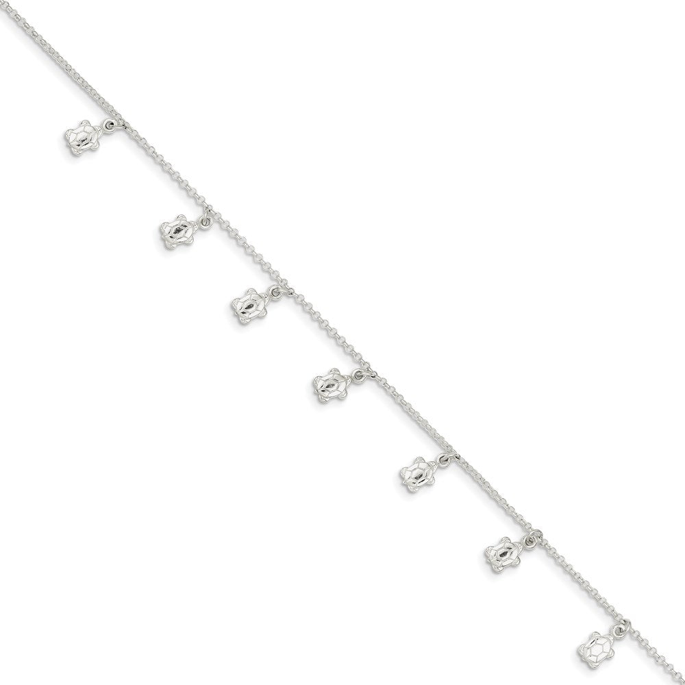 Sterling Silver Polished Turtle 9in Plus 1in Ext. Anklet