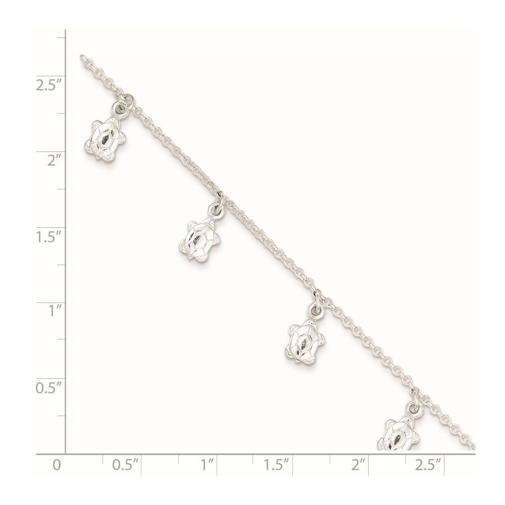 Sterling Silver Polished Turtle 9in Plus 1in Ext. Anklet