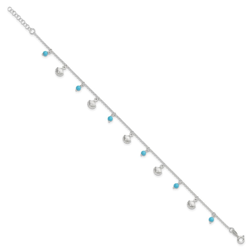 Sterling Silver Shells and Turquoise Beads Plus ext. Anklet