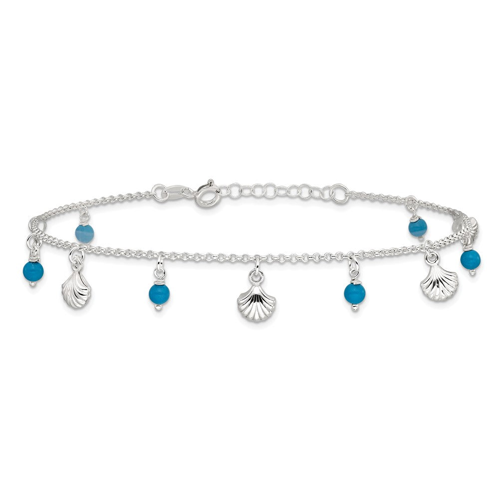 Sterling Silver Shells and Turquoise Beads Plus ext. Anklet