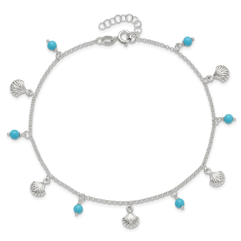 Sterling Silver Shells and Turquoise Beads Plus ext. Anklet