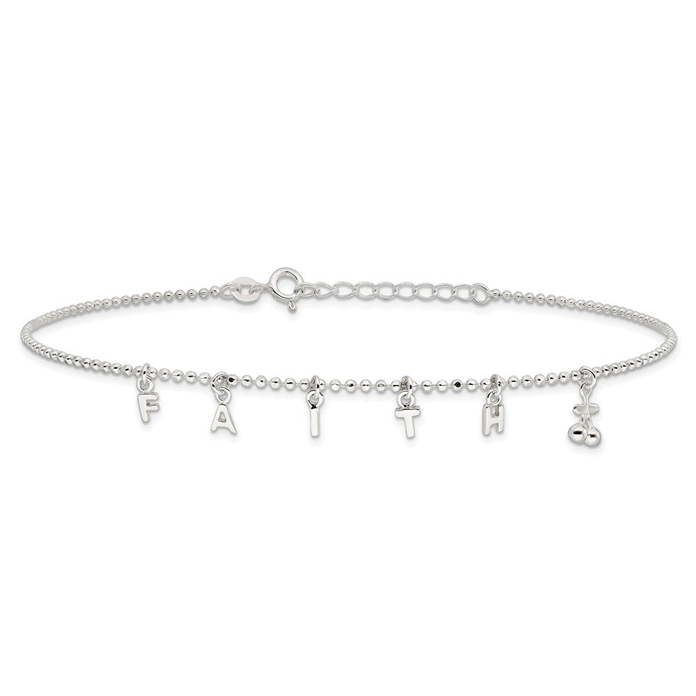 Sterling Silver FAITH 10in Plus 1in Ext. Anklet