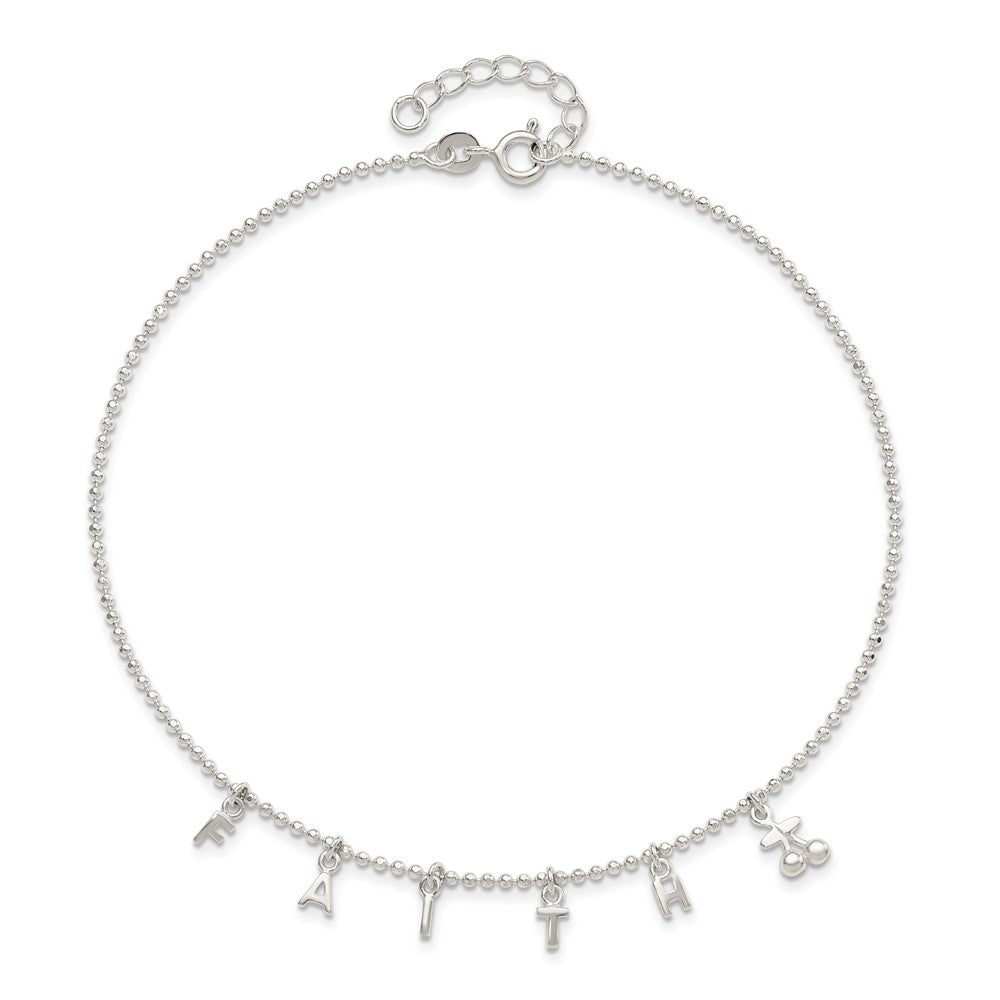 Sterling Silver FAITH 10in Plus 1in Ext. Anklet