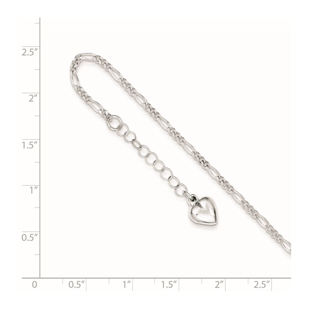 Sterling Silver Polished Heart Plus ext. Anklet