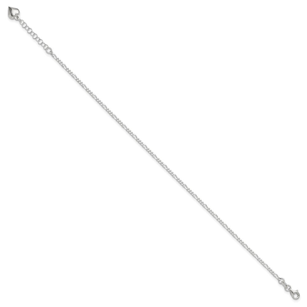 Sterling Silver Polished Heart Plus ext. Anklet