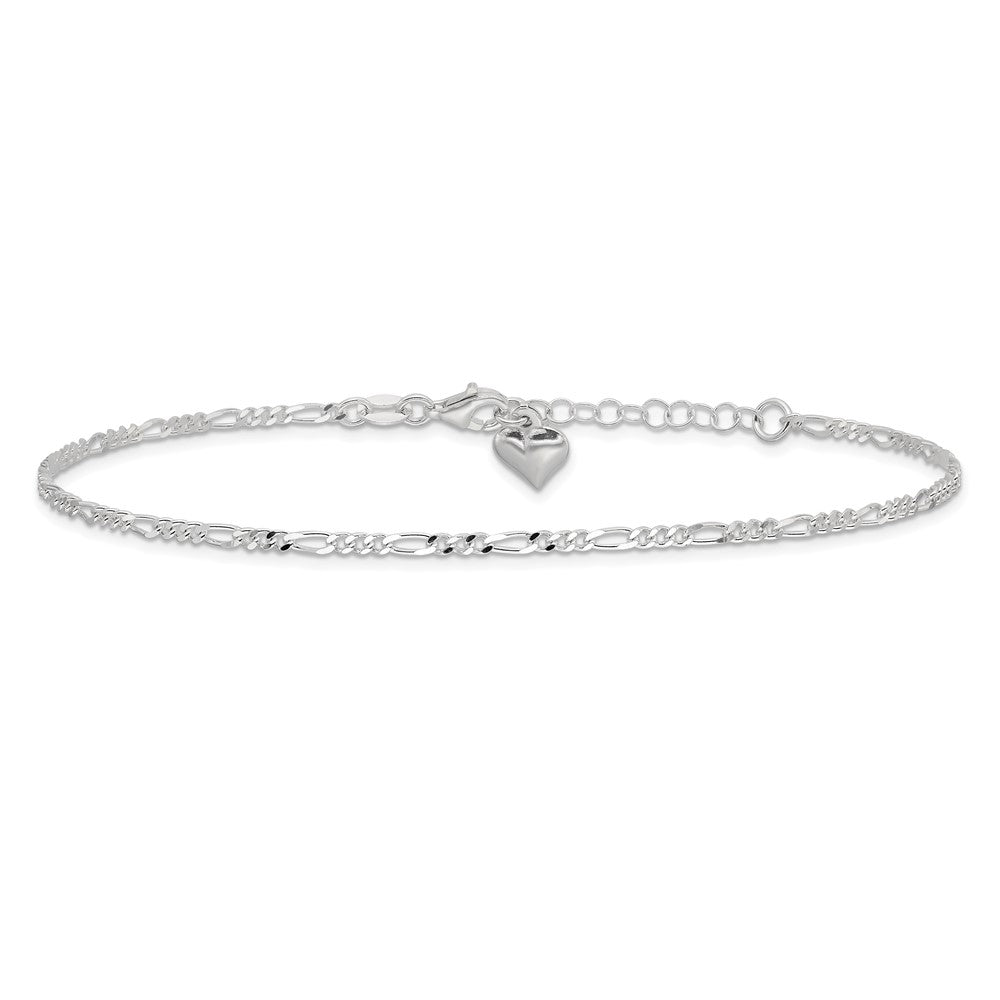 Sterling Silver Polished Heart Plus ext. Anklet