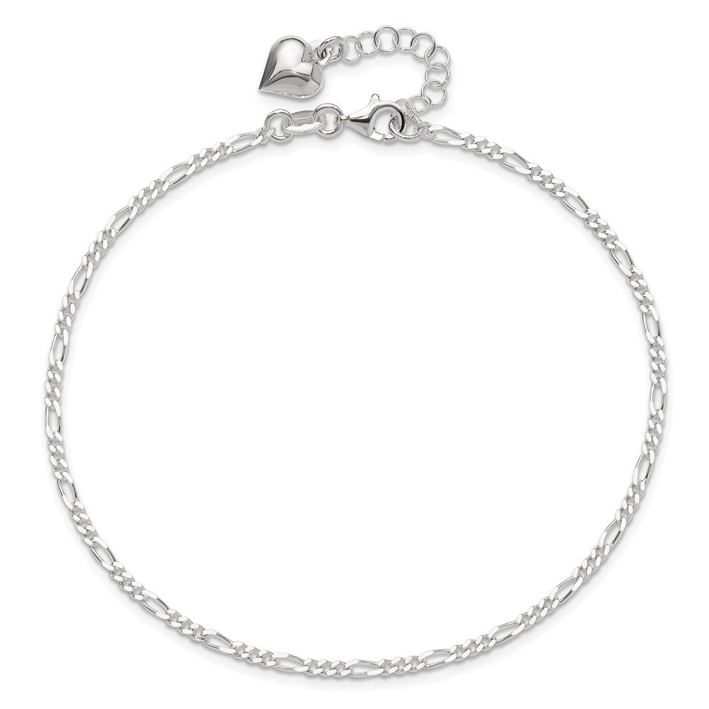 Sterling Silver Polished Heart Plus ext. Anklet