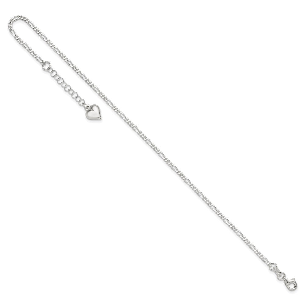 Sterling Silver Polished Heart Plus ext. Anklet