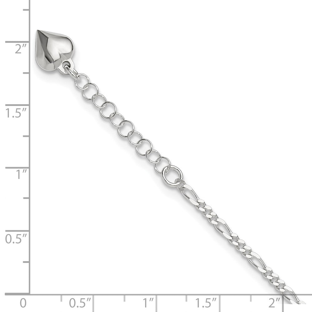 Sterling Silver Polished Heart Plus ext. Anklet